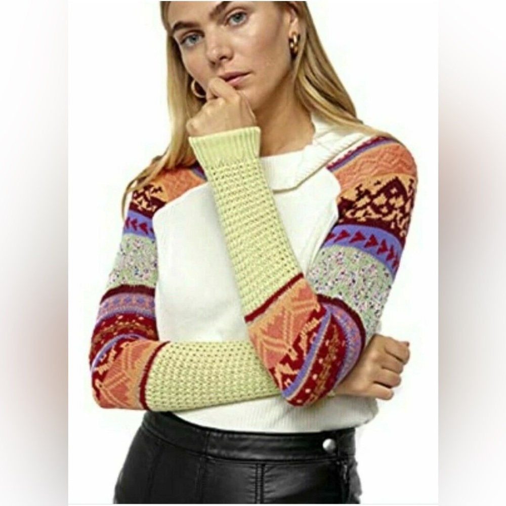 Free People‎ Small Prism Swit Sweater Top Ivory B02